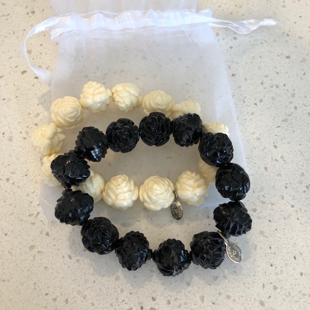 2 Tarina Tarantino carved rose bracelets